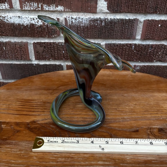 Vintage MCM Hand Blown Art Glass Tulip Trumpet Vase multicolor Swirl Coiled Base - Picture 5 of 8